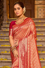 Peach Banarasi Silk Woven Saree