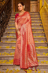 Peach Banarasi Silk Woven Saree