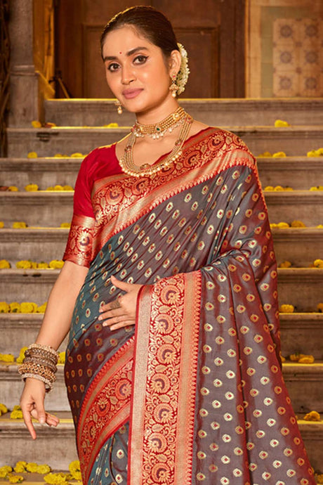 Brown Banarasi Silk Woven Saree