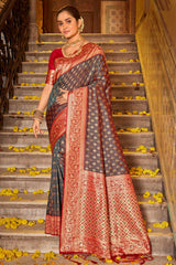 Brown Banarasi Silk Woven Saree