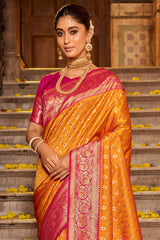 Yellow Banarasi Silk Woven Saree