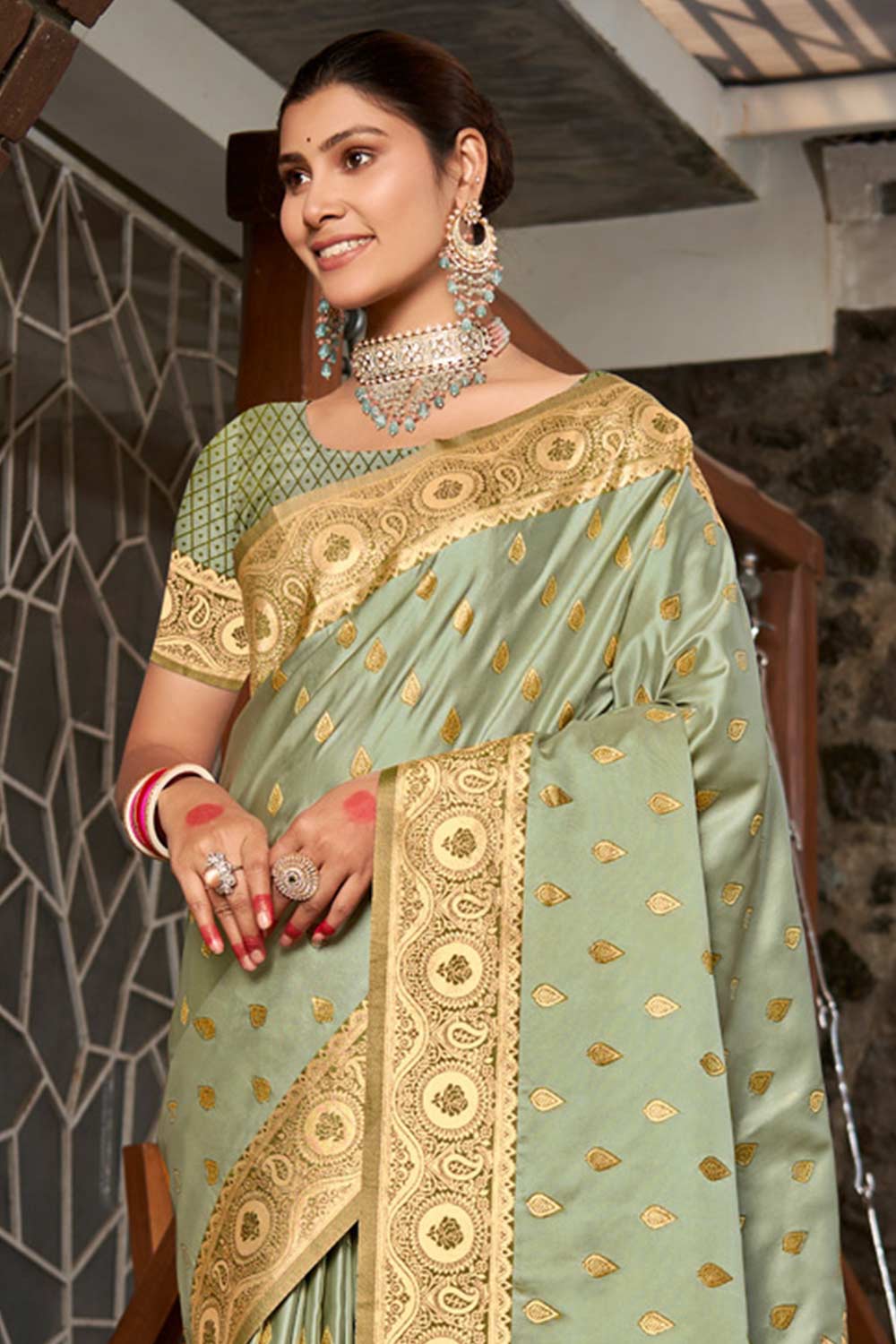 Olive Stain Silk Woven Saree