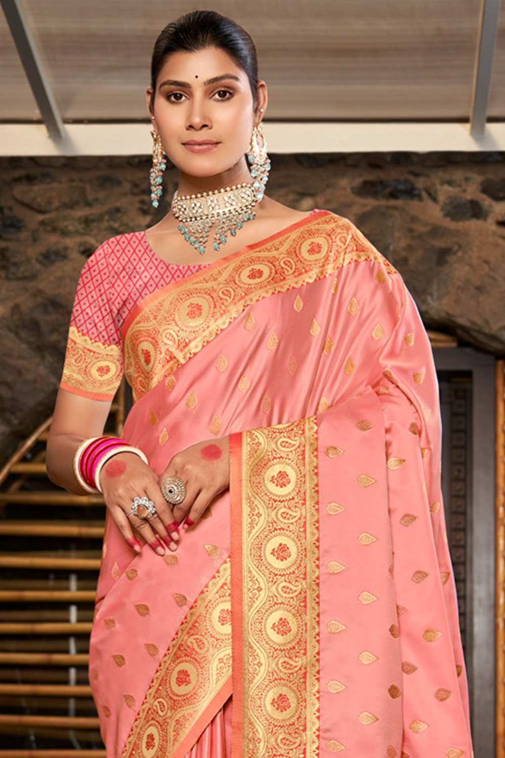 Pink Stain Silk Woven Saree