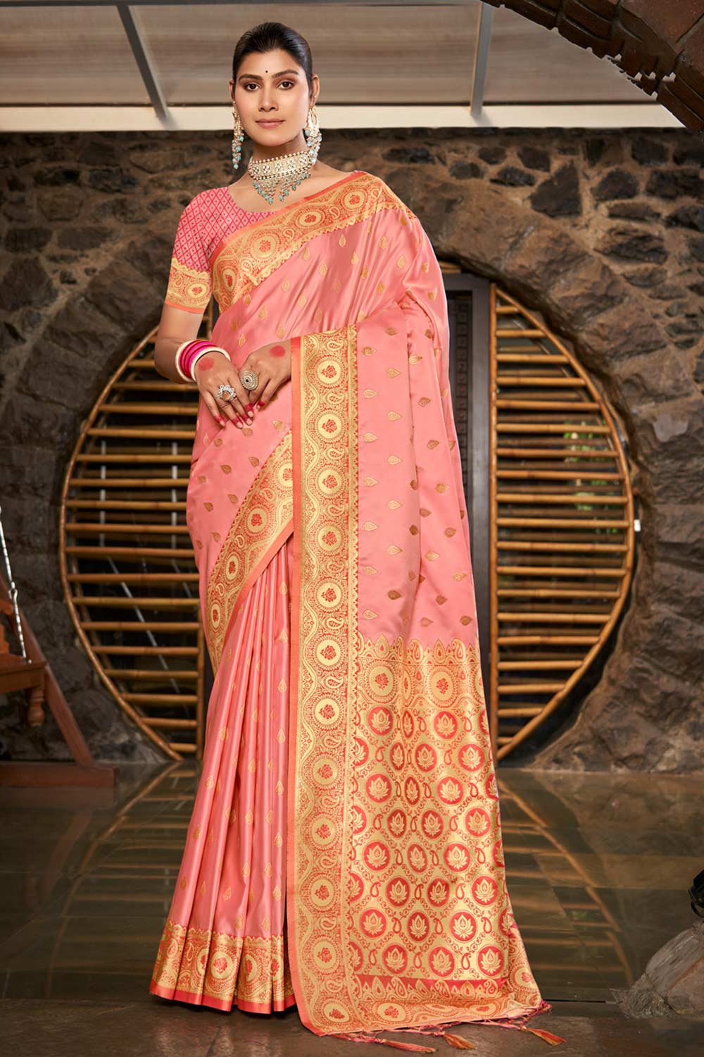 Pink Stain Silk Woven Saree