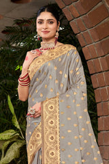 Grey Stain Silk Woven Saree