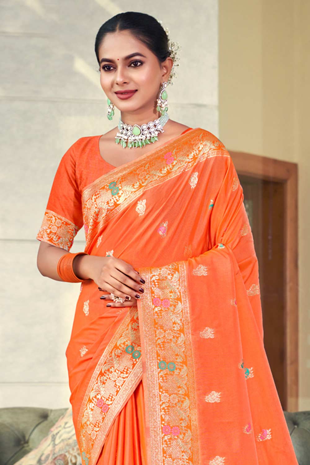 Orange Silk Woven Saree