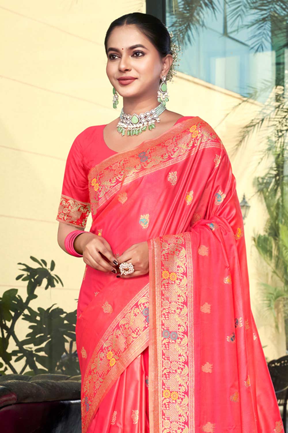 Peach Silk Woven Saree