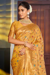 Yellow Banarasi Silk Woven Saree