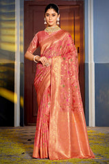 Peach Banarasi Silk Woven Saree