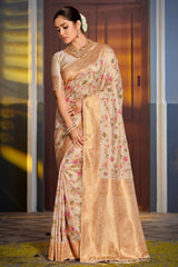 Beige Banarasi Silk Woven Saree