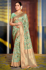 Sea Green Banarasi Silk Woven Saree