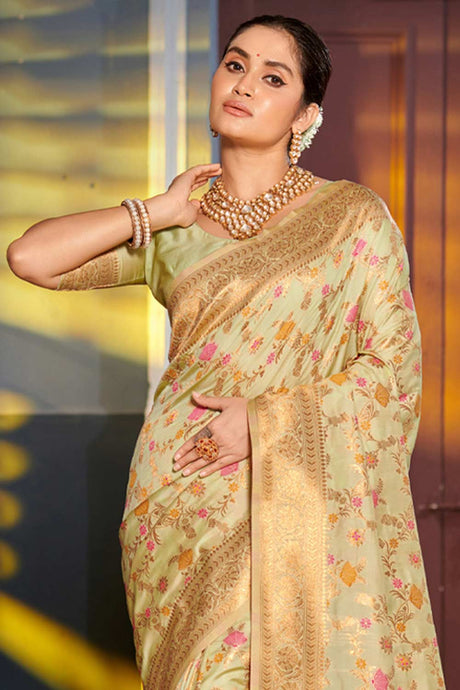 Beige Banarasi Silk Woven Saree