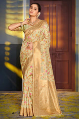 Beige Banarasi Silk Woven Saree