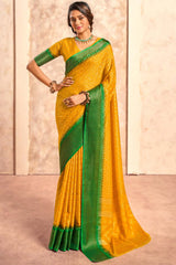 Yellow Printed Silk Saree