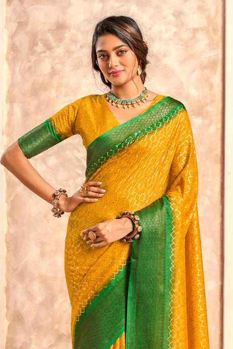 Yellow Printed Silk Saree