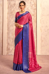 Pink Printed Silk Saree