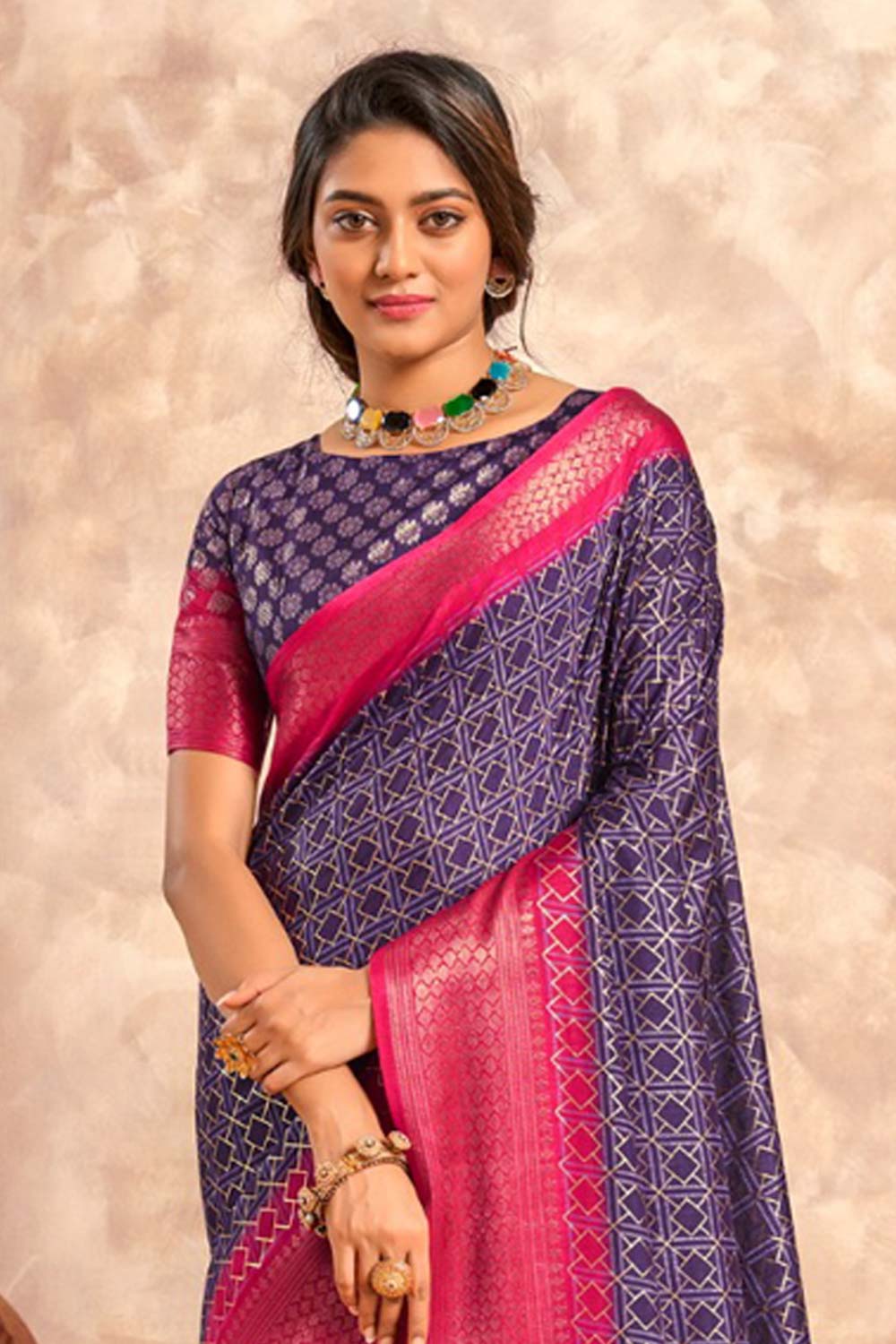 Violet Printed Silk Saree