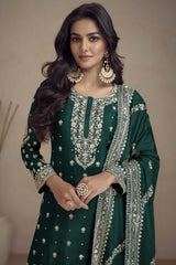 Green Silk Embroidered Full Sleeve Round Neck Pakistani Salwar Kameez