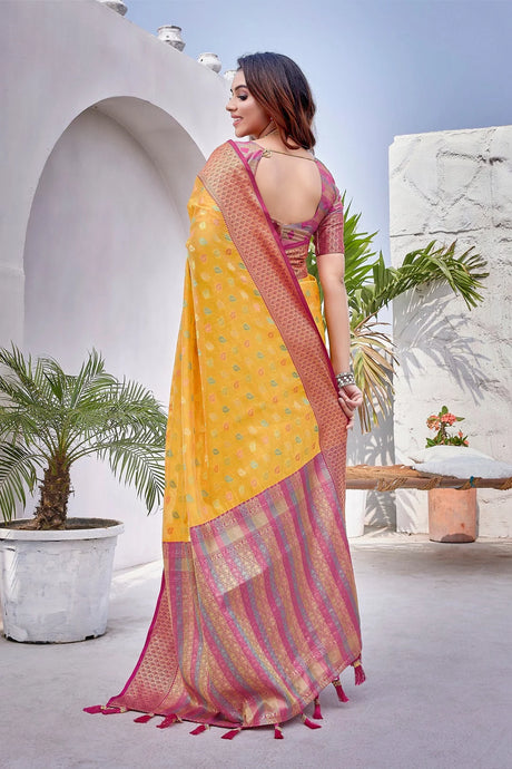 Yellow Silk Woven Saree