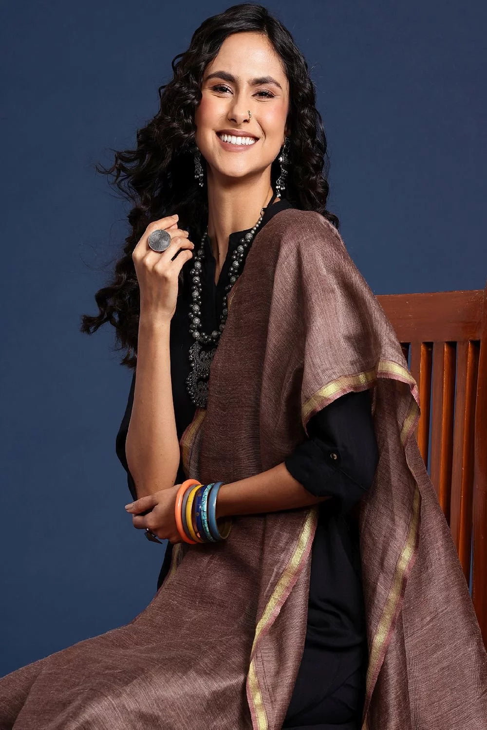 Women's Brown Silk Blend Dupatta