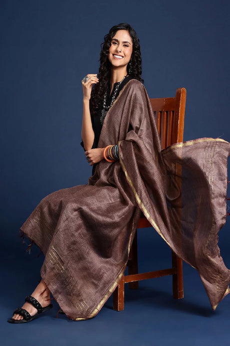 Women's Brown Silk Blend Dupatta