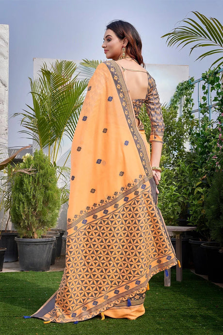 Orange Silk Printed Saree