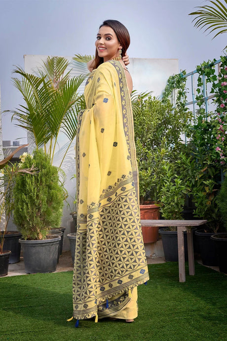 Yellow Silk Printed Saree