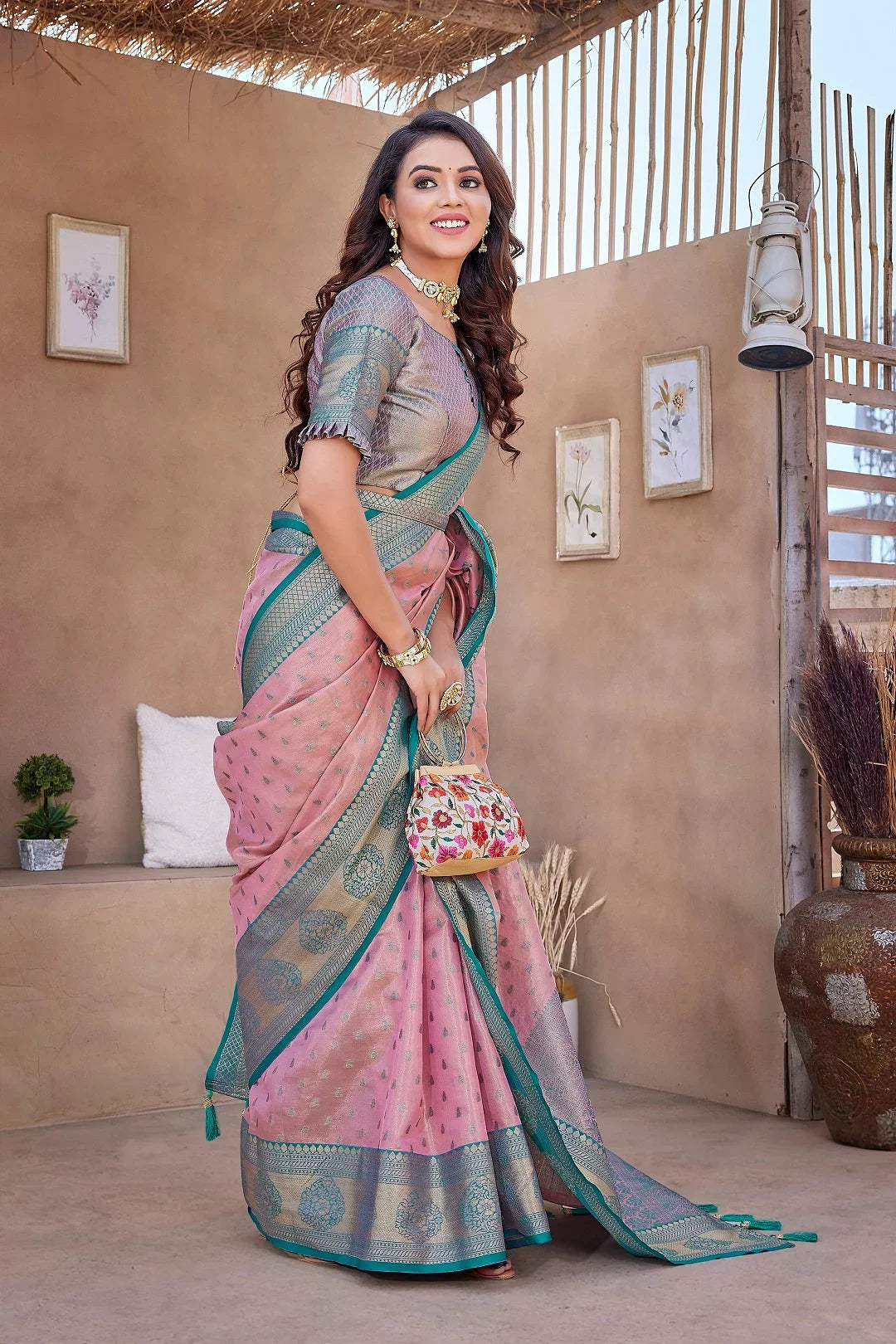 Pink Silk Woven Saree