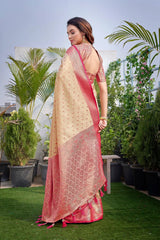 Beige Silk Woven Saree