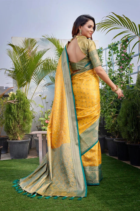 Yellow Silk Woven Saree