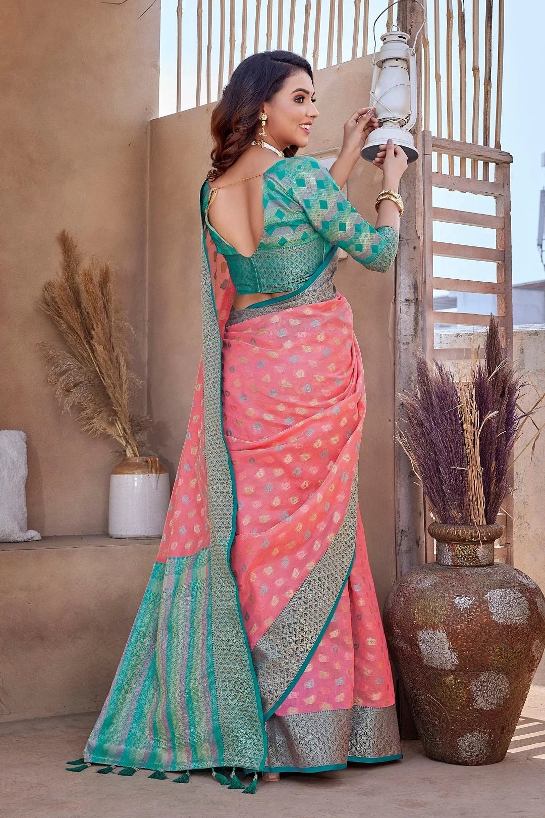 Pink Silk Woven Saree