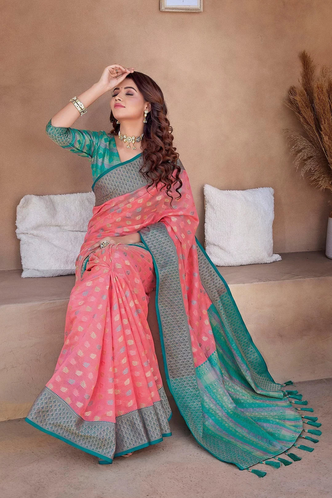 Pink Silk Woven Saree