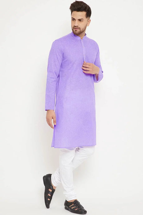 Men's Blended Cotton Solid Kurta Set In Purple