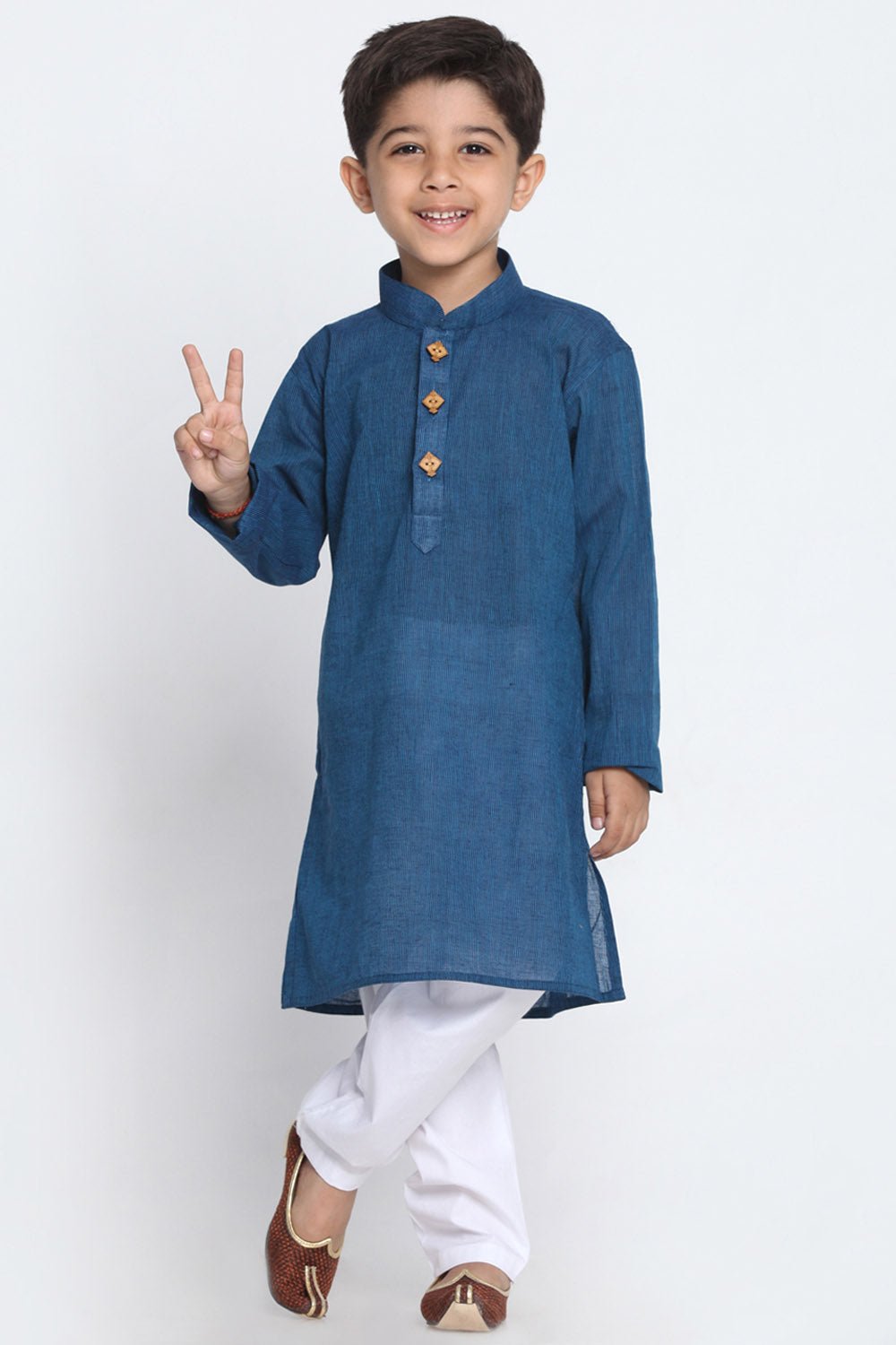 Boy's Blended Cotton Kurta Set In Blue