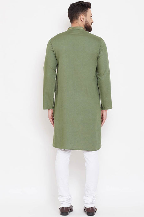 Men's Linen Solid Kurta Top In Green