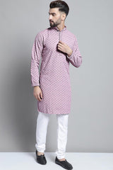 Men's Purple  Chikankari Embroidered And Sequence Kurta