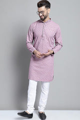 Men's Purple  Chikankari Embroidered And Sequence Kurta