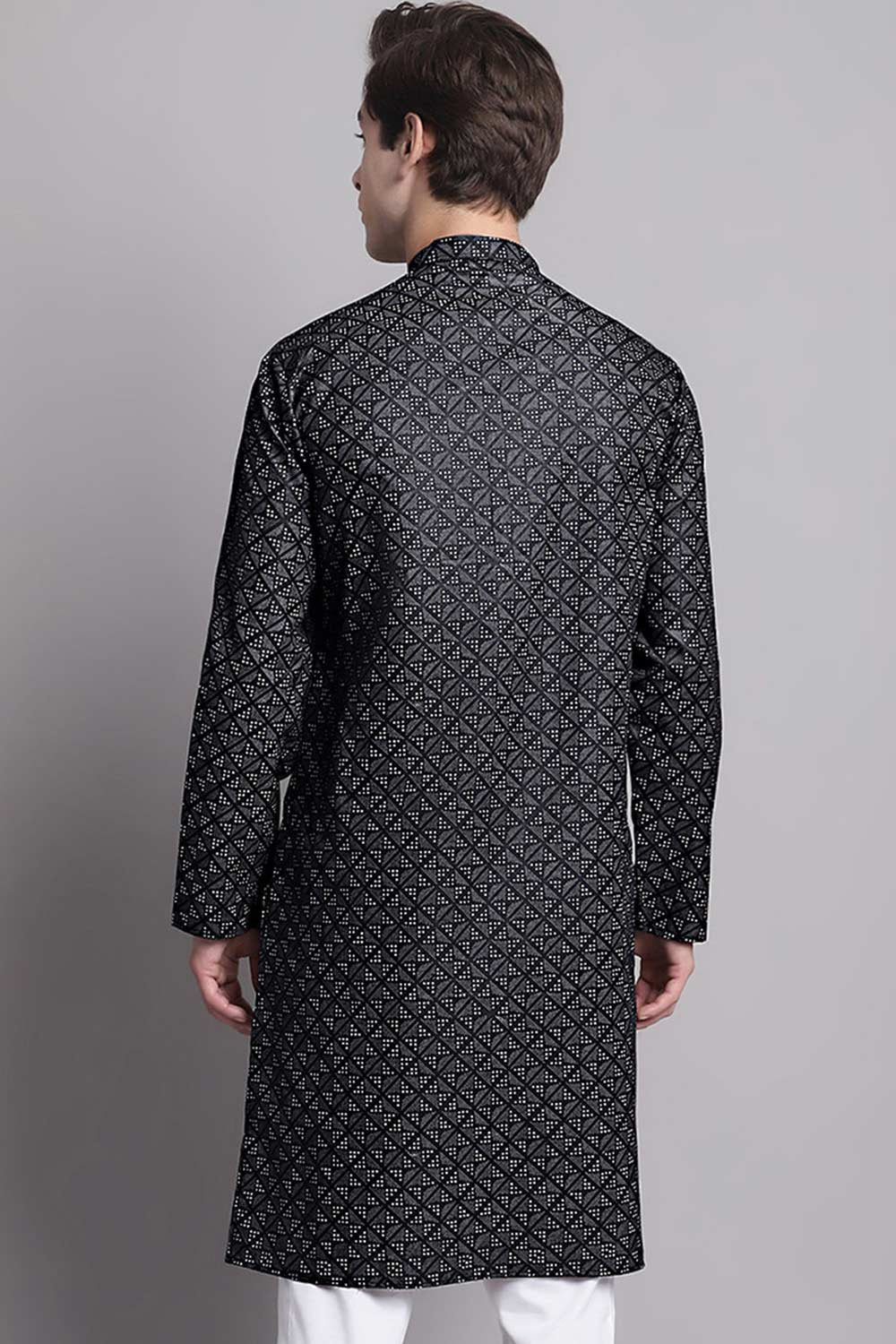 Men's Black Printed  Cotton Kurta