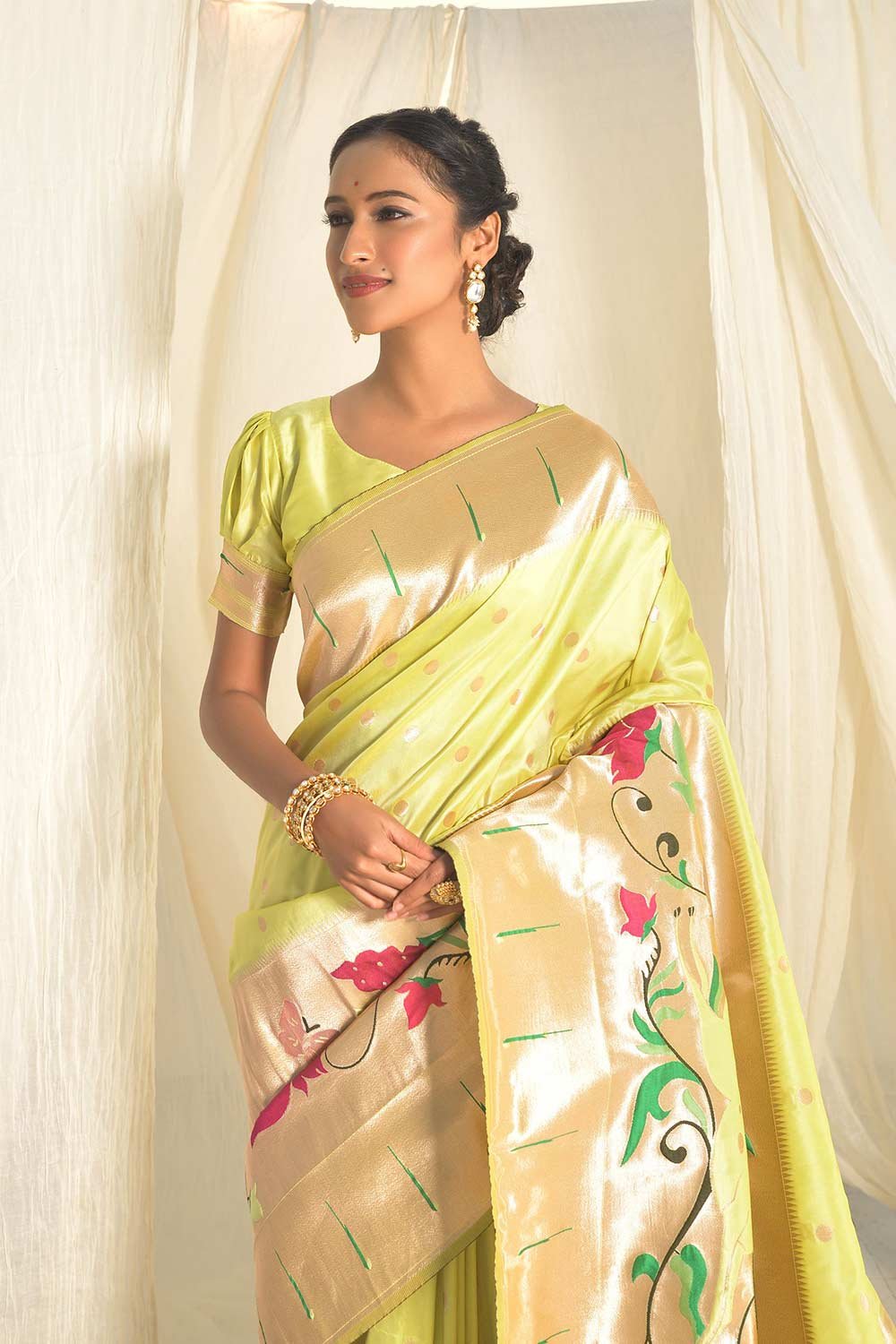 Yellow Paithani Silk Zari Woven Saree