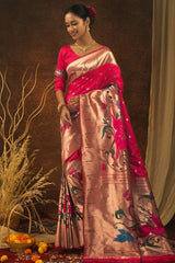 Pink Paithani Silk Zari Woven Saree