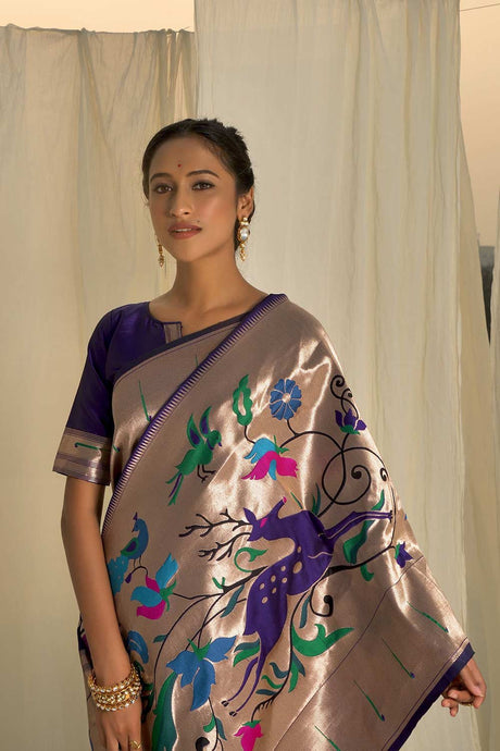 Purple Paithani Silk Zari Woven Saree