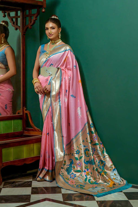 Pink Paithani Silk Zari Weaving Saree