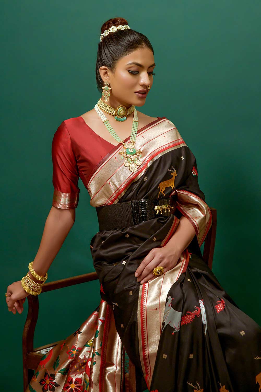 Black Paithani Silk Zari Weaving Saree