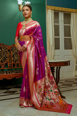 Purple Paithani Silk Zari Weaving Saree