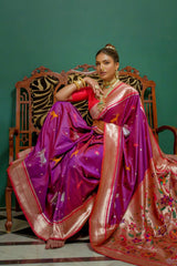 Purple Paithani Silk Zari Weaving Saree