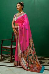 Pink Paithani Silk Zari Weaving Saree