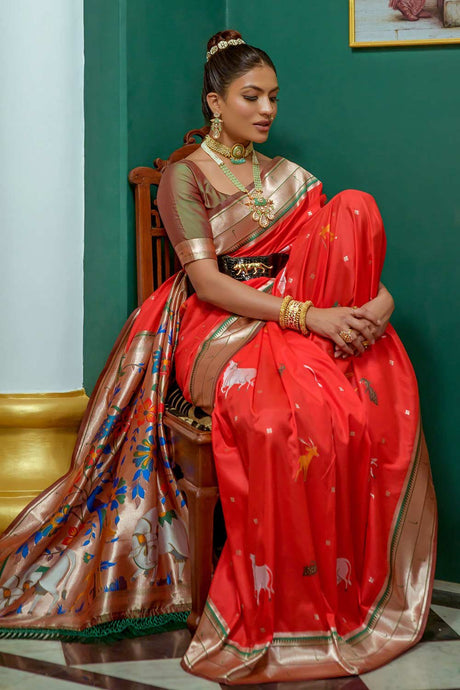 Red Paithani Silk Zari Weaving Saree