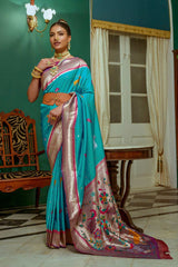 Blue Paithani Silk Zari Weaving Saree
