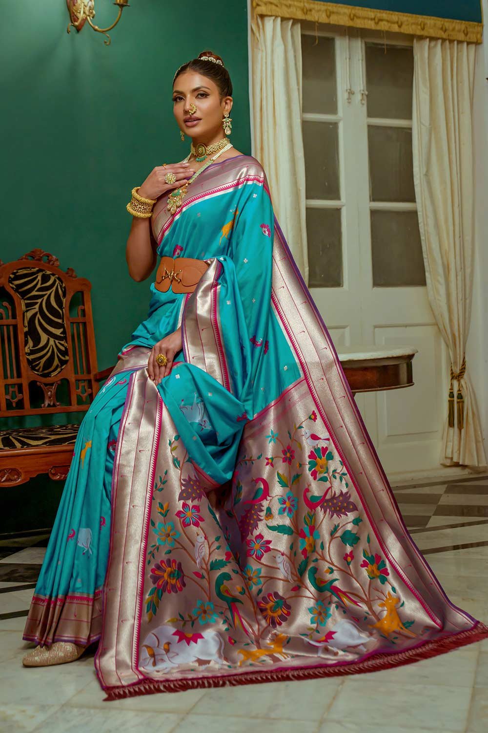 Blue Paithani Silk Zari Weaving Saree