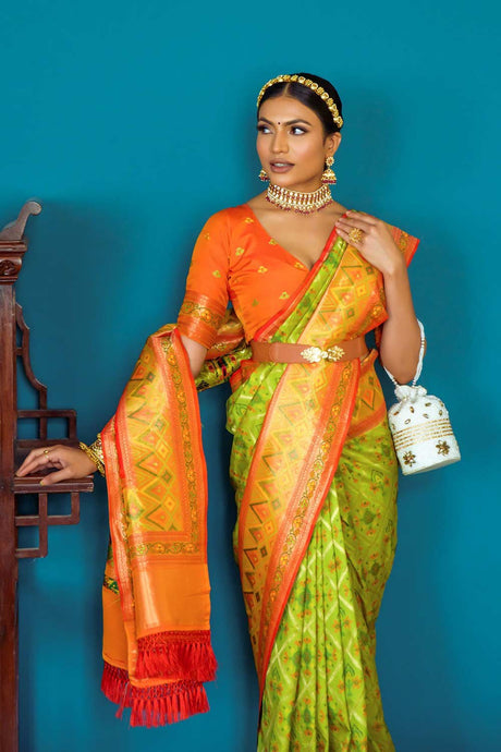 Parrot Green Banarsi Silk Zari Weaving Saree